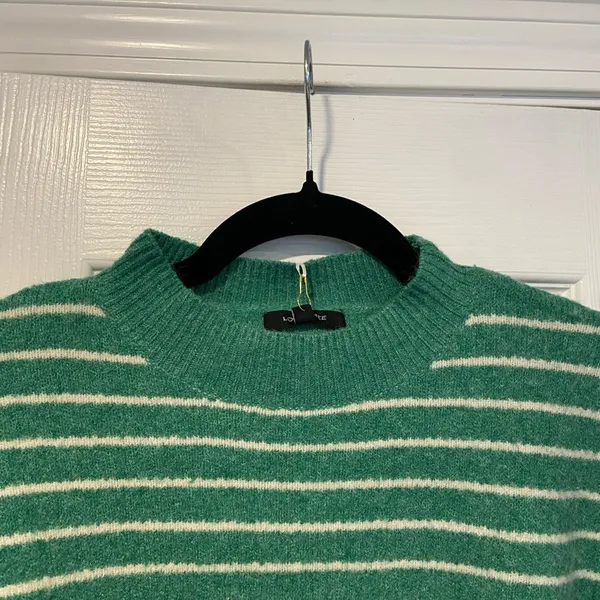 NWT Tilly’s Love Tree Size L Oversized Cropped Green Striped Pullover Sweater - Image 2