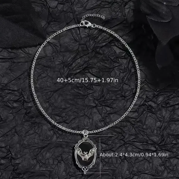 Retro Gothic Style Oval Vampire Bat Pendant Necklace Fashion Collarbone Chain‎ - Image 8