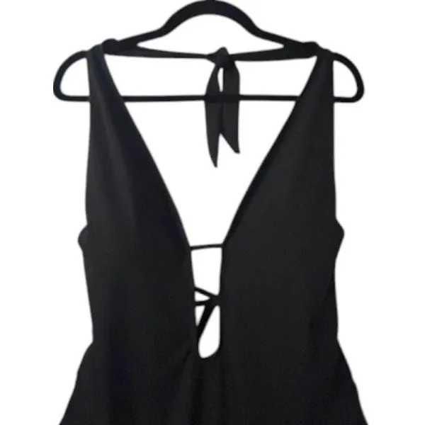 Black Plunge Tie Side‎ Ruched One Piece Swimsuit Adjustable Bathing Suit XS - Image 12