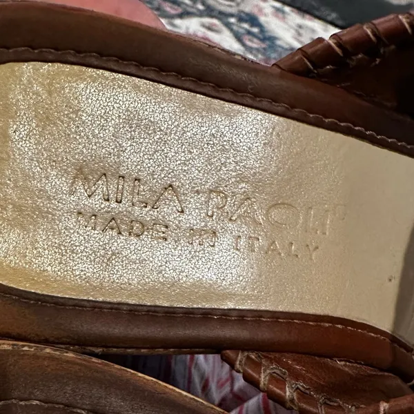 Mila Paoli Leather Wedge Platform Whipstitch Navajo Tan Sandal Shoes 7.5 - Image 8