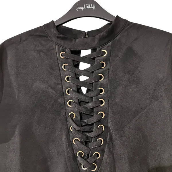 Ashley Stewart Mini Dress Black Faux Suede Corset Front SZ 18/20 Gothic Grunge - Image 3