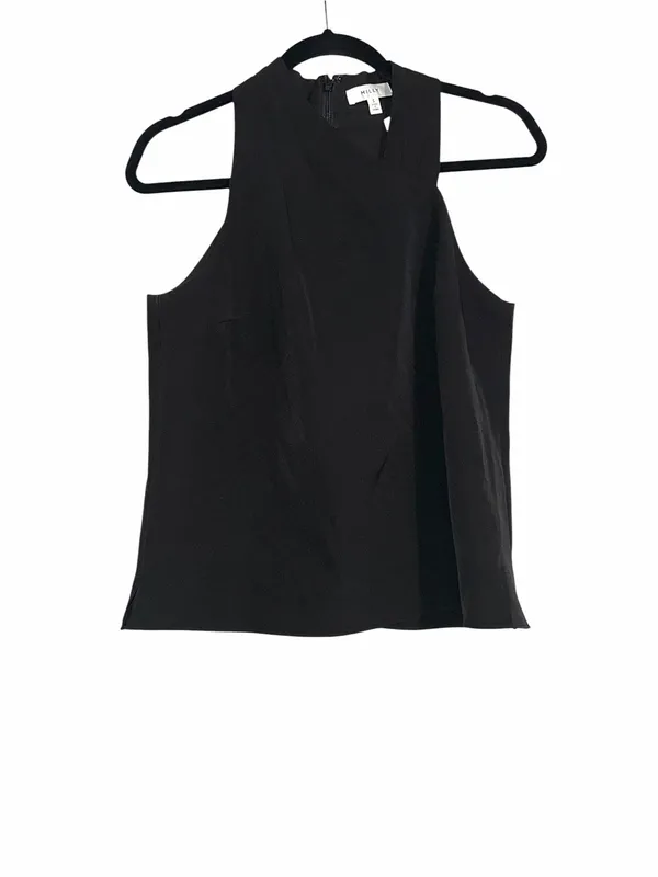 Milly Preston Cady Halter Top Black Asymmetrical Neck Sleeveless Top SMALL - Image 4