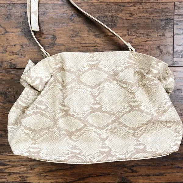 Anthropologie • Jory Clutch purse crossbody bag ruffle python snakeskin beige - Image 12
