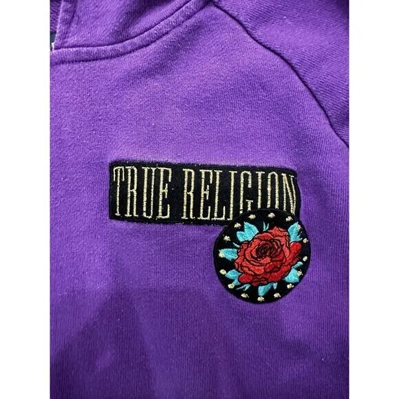 True‎ Religion Women’s Hoodie Pullover Sweatshirt Size Large Purple Rose - Image 3