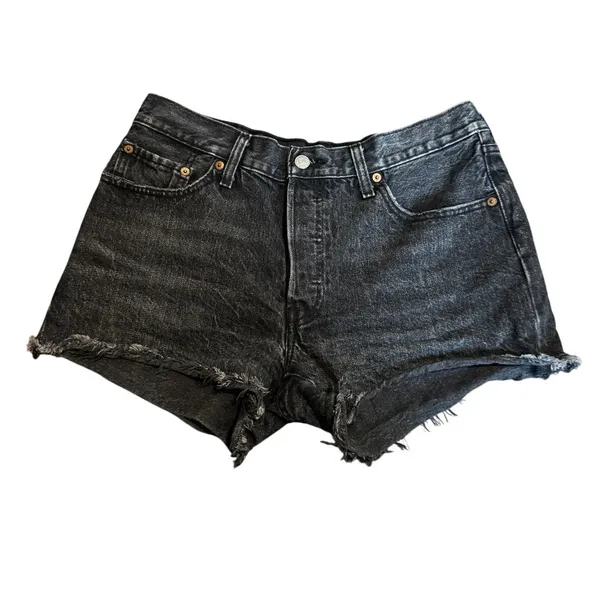 Y2K Red Tab Levi’s 501 Black Cutoff Micro Shorts W29 High Rise Button Fly - Image 2