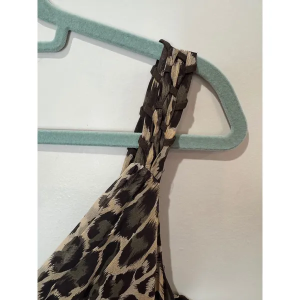 Y2K Arden B Leopard Print Silk Maxi‎ Dress Sz 6 Brown Tan Green Gold - Image 5