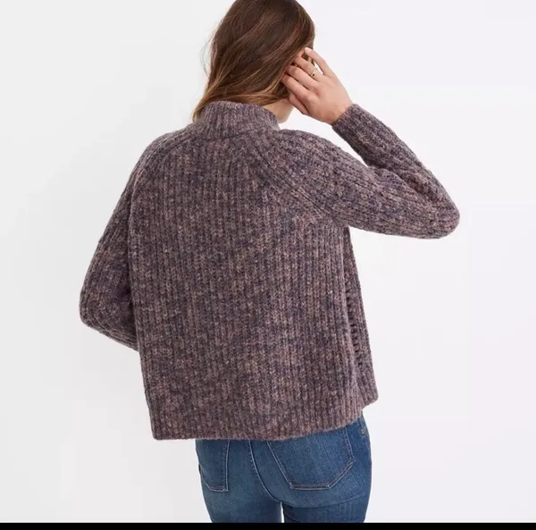 Madewell Pointelle Mock Neck Chunky Knit Sweater Purple Oversized XS Wool - Image 2