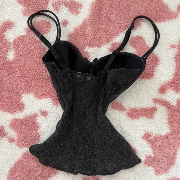 Y2K Vintage Black Shimmer Mesh Babydoll Cami Top ✨🖤 Fairy Grunge Coquette Clubwear - Image 2