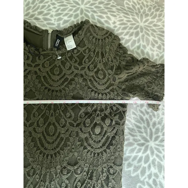 H&M Green Lace Mini Dress Womens‎ Small 4 Olive Bodycon Short Sleeve Boho Chic - Image 5