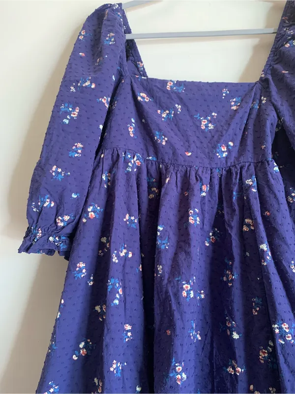 Altar'd State Navy Floral Puff-Sleeve Dress Short Half Sleeve Women Size Medium - Image 2
