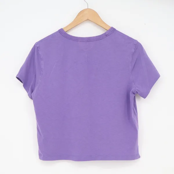 Lululemon T-Shirt Womens S/M Cates Tee Purple Cropped Side Slit Good - Image 4