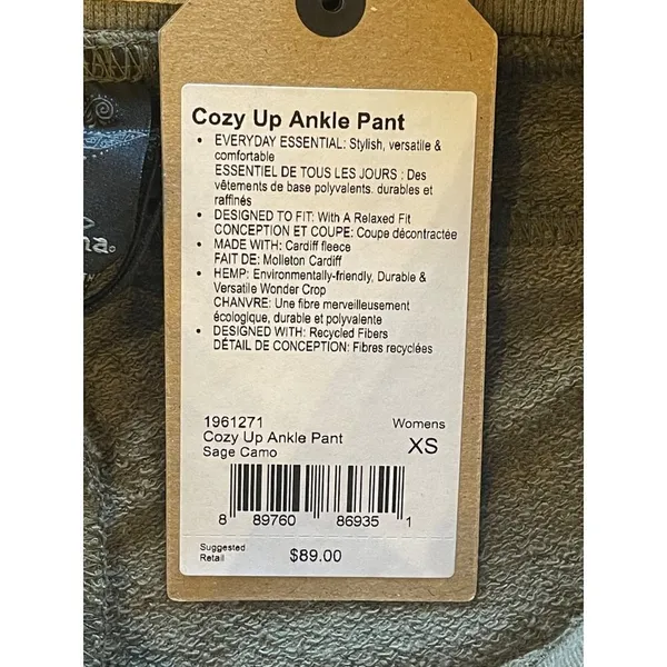 Prana Sage Green Camo Hemp‎ Blend Cozy Up Ankle Pants Joggers Size XS - Image 11