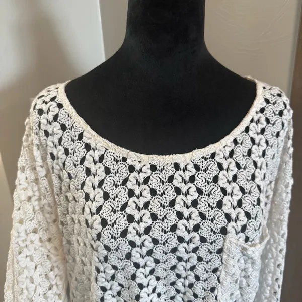 Honlua Wahine‎ White Crochet Lace Bathing Suit Swim Cover Up Long Sleeve Sheer M - Image 3