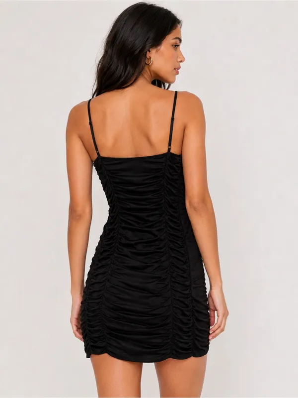 Free People Black Bodycon Ruched Sequin Y2K Mini Dress NWT - Image 2