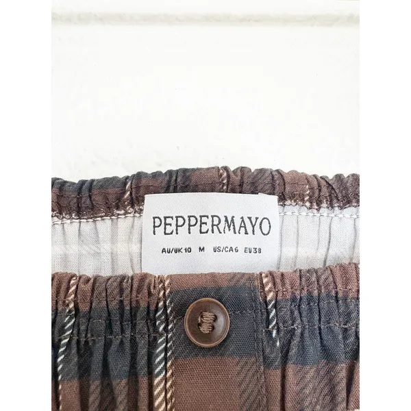 Peppermayo Joyce Long Sleeve Cotton Shirred Top Size 6 Chocolate Check Smocked - Image 6