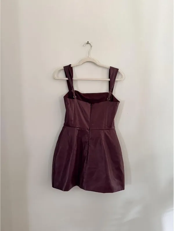 Amanda Uprichard Bethany Vegan Leather Skort Romper in Burgundy Red - Image 5