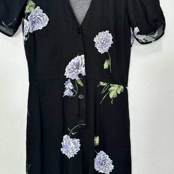 Reformation‎ Size 0 Jumpsuit Black Floral Short Sleeve V Neck Wedding Guest - Image 4