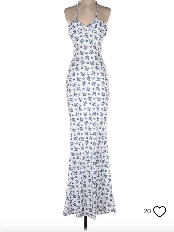Floral Sleeveless Bustier Spaghetti Strap Bodycon Sexy Long Maxi Dress - Image 2