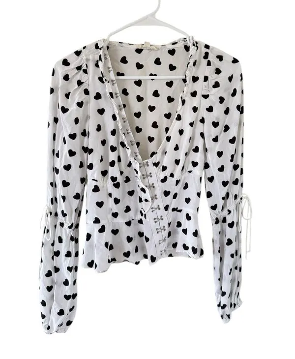For Love & Lemons Willow Black & White Heart Blouse - Image 6
