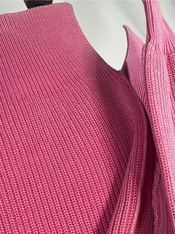 Aerie Love This Moment Pink Ribbed Sweater Shaker Stitch Side Slit Small - Image 6