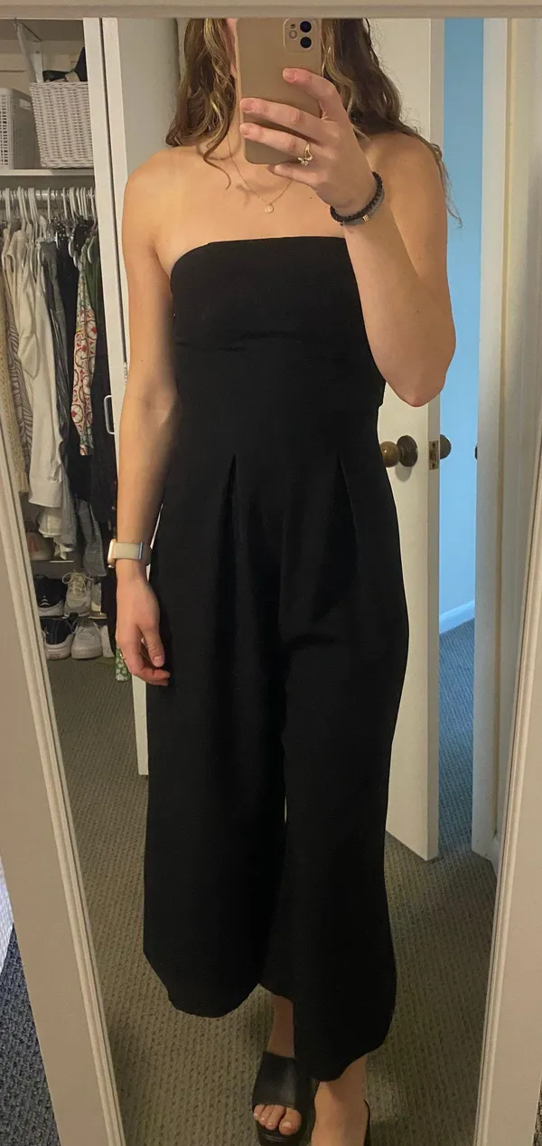 White Fox Black Wide Leg Strapless Jumpsuit - Image 2