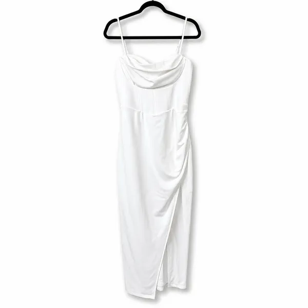 Lulus NWOT White Always Turning Heads Bustier Tulip Sweetheart Midi Dress Large - Image 5