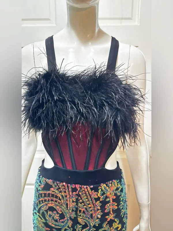 Revolution 10th House Dance Costume sequin Feather jumpsuit ZODIAC - Image 6