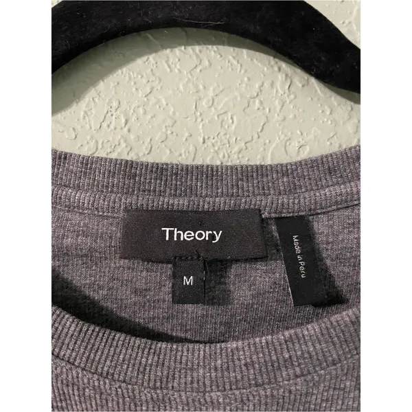 Theory Perry Ribbed Button Side Long Sleeve Tee Size Medium Heathered Gray - Image 2