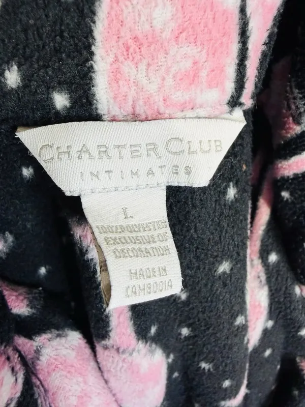 Charter Club Intimates Pajama Set Sz L Black Pink Wine Glasses Fleece Pockets - Image 12
