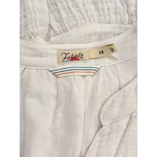 Faherty Dress White Mini Gauze Kasey V Neck Tiered Flared Coastal Cowgirl Medium - Image 4