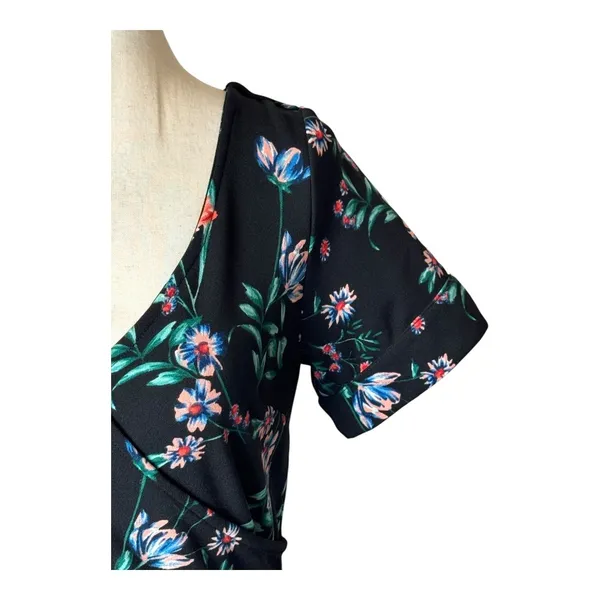 Eva Rose Dress Women Small Black Floral Fit And Flare‎ Midi Boho Cottage Retro - Image 7