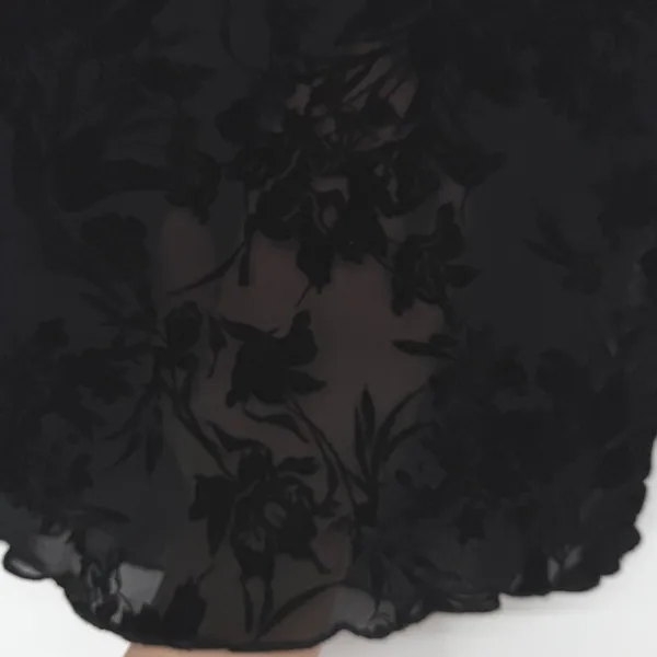 Black Floral Velvet Burnout Sheer Mesh Mock Neck Crop Top Long Sleeve‎ Alt Goth - Image 3