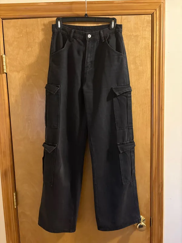SHEIN Black Cargo Boyfriend Jeans - Image 3