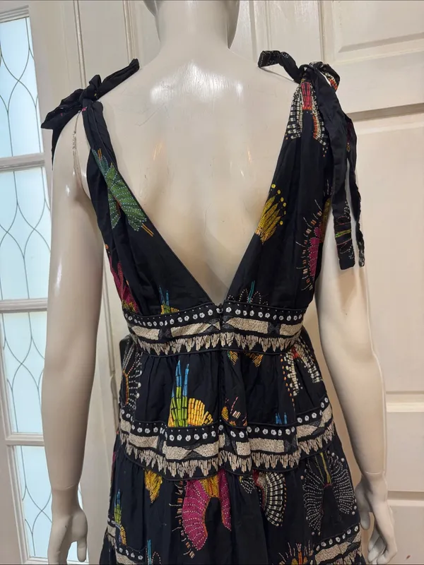 Farm Rio Tiered printed cotton-voile midi dress In Black Size Medium - Image 11