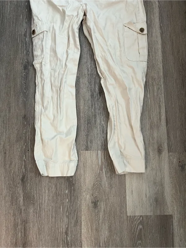 Gap Cotton Cargo Pants Womens 16 Regular Cream Linen Tapered Utility Safari - Image 3