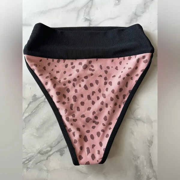 Beach Riot Leopard High-Waisted Bikini‎ Bottoms Size S Ribbed - Image 4