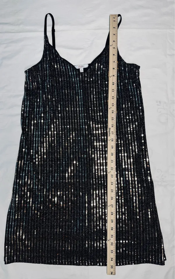 Candie's XL Black and Gold Sequin Striped V-Neck Slip Dress - Image 4
