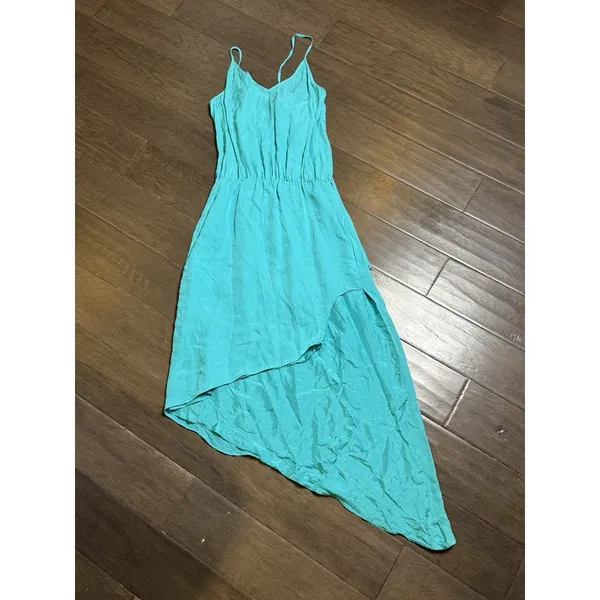 Michelle Mason Teal Midi Asymmetrical hem Silk Dress Size‎ 6 Sundress Wedding - Image 2