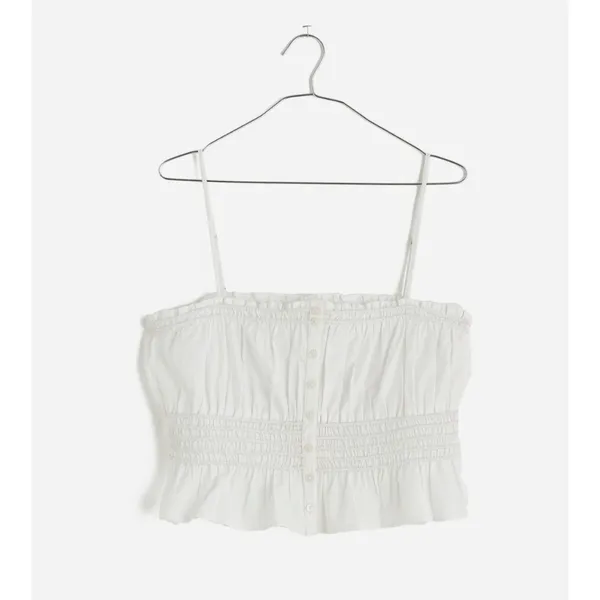 Madewell Smocked Button Front Top Poplin Cotton Eyelet White Stretch Medium NWT - Image 5