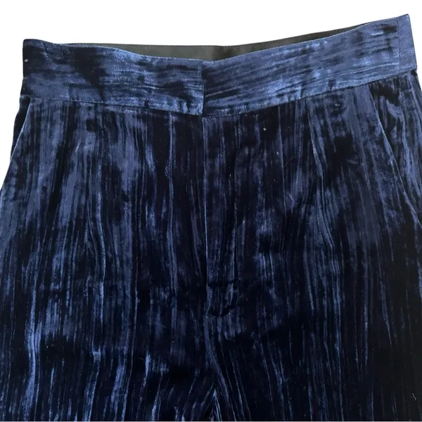 ZARA New Limited Edition Navy Blue Wide Leg Velvet Pants Trouser Sz MT Steampunk - Image 2
