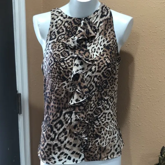 Zara ruffled animal print sleeveless blouse - Image 3