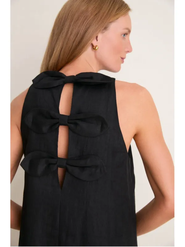 Tuckernuck Black Linen Portia Dress Bow Back Breathable Classic Elegant Coastal - Image 3