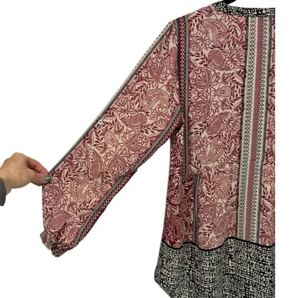 DR2 Women's Tunic Top Size Medium‎ Pink Black Paisley Boho Tassel V-Neck - Image 11
