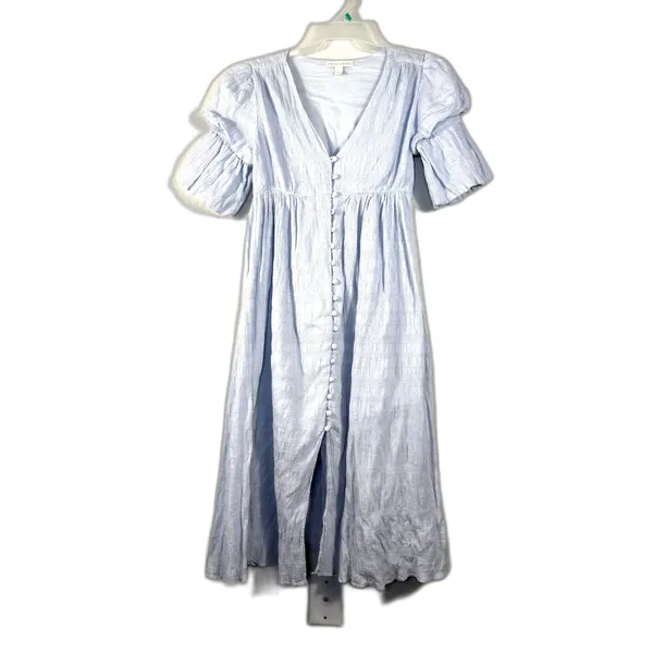 Chelsea & Violet Blue Button Front Midi Dress Puff Sleeve Cottagecore Boho 2 - Image 2