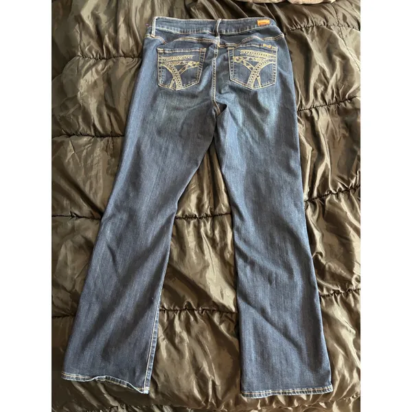 Seven7 Womens Mid Rise Micro Boot Jeans Dark Wash Embroidered Pockets 14W - Image 2