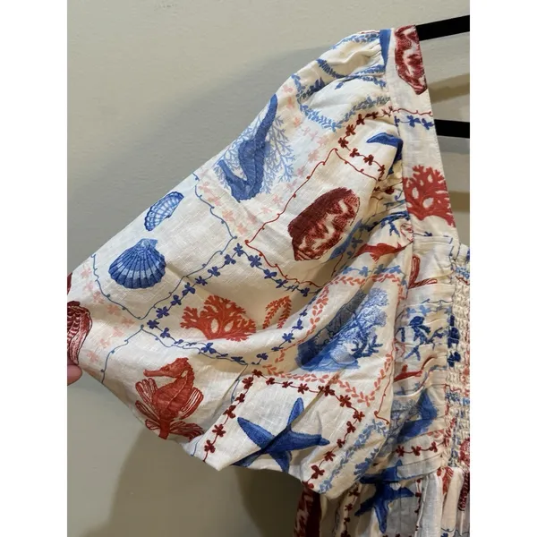 Nobody's Child Nova Print Puff Sleeve Maxi Dress Nautical Linen‎ Beach Shells - Image 13