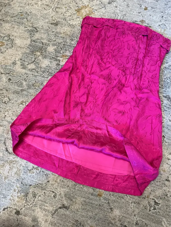 Mini Sky to Moon Dress Pink Strapless Satin Floral Print - Image 2