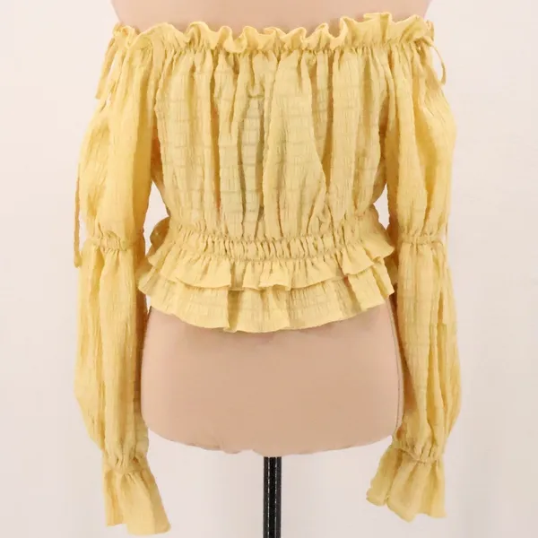 Luxxel Kaylene Milkmaid Top Size L Off Shoulder Renaissance Festival Crop Yellow - Image 2