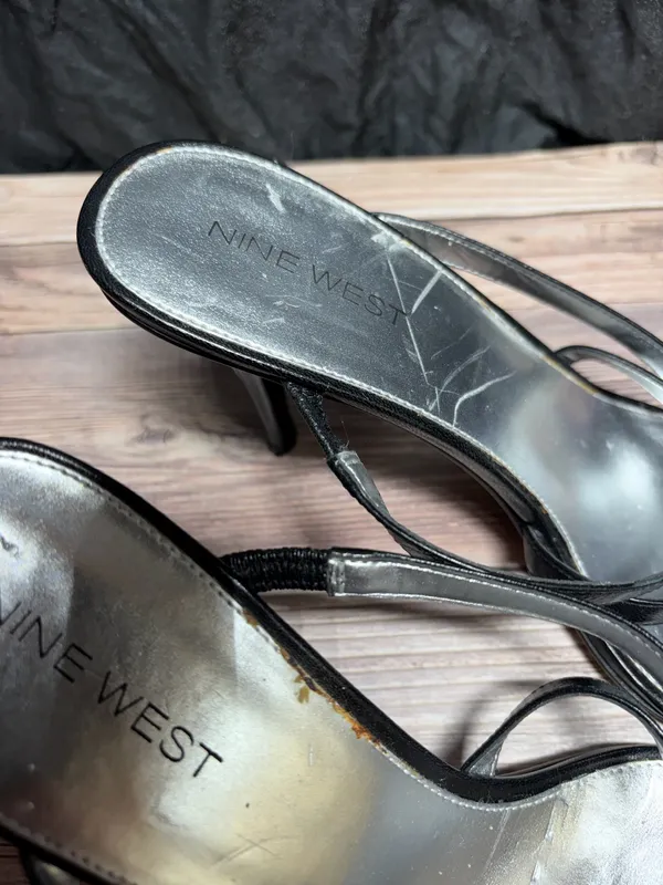 Nine West Black Strappy Leather Heels, Size 7.5 - Image 3