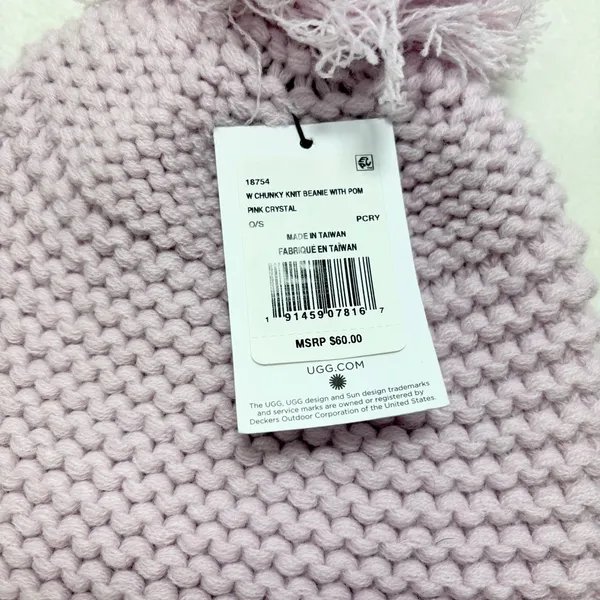 UGG‎ Chunky Crystal Pink Knit Beanie with Pom-Pom O/S - Image 3